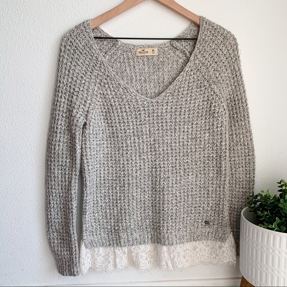 Hollister Sweaters - ☔️ Hollister grey chunky knit sweater lace trim